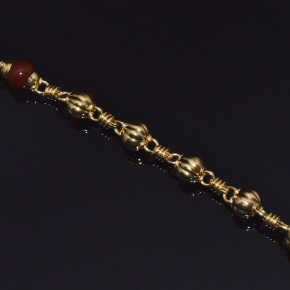 Estate Primavera Preziosi Italian Solid 18K Gold Carnelian Bead Toggle Bracelet - Picture 4 of 10